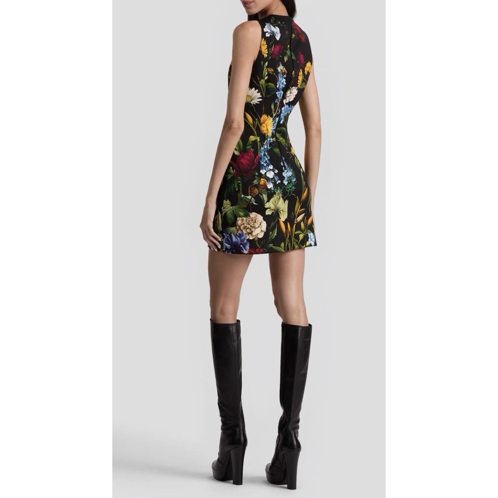 NWT Alice + Olivia Wynell A-line Mini Dress Black Floral Sleeveless Size 2 - Picture 2 of 13